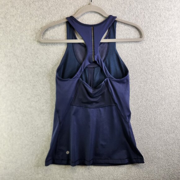 Lululemon Tank Top Women 6 Blue 2N1 Sports Bra Racerback Strappy - Picture 1 of 15